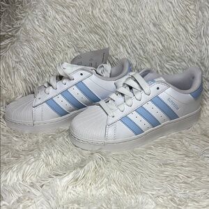 Adidas Superstar White with Light Blue Stripes